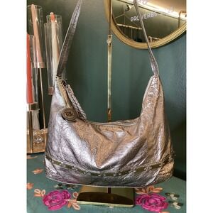 The Sak Hobo Bag Women Small Gold Metallic Leather Slouchy Shoulder Bag